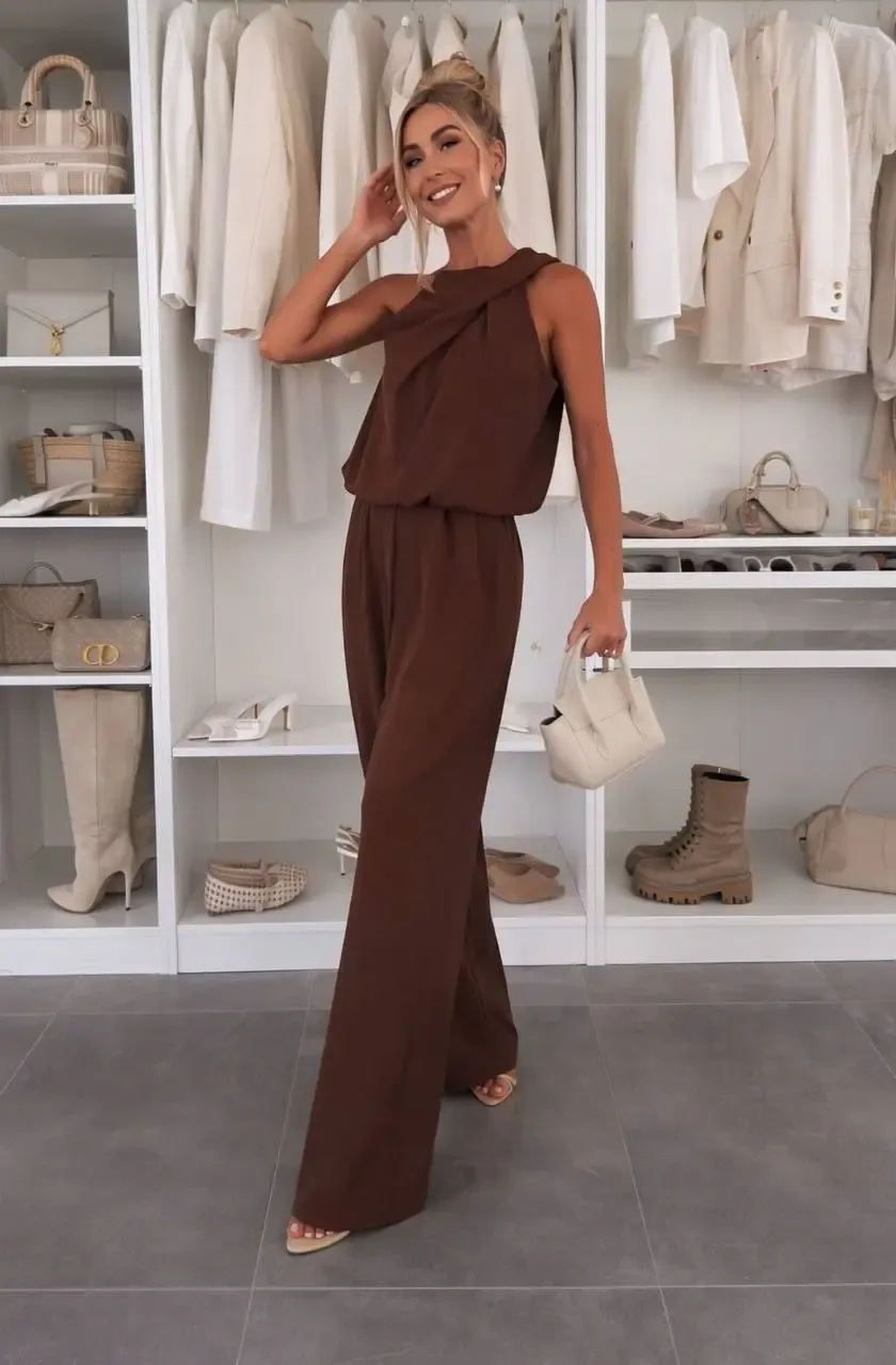 Önü Detaylı Bluz ve Pantalon Alt Üst Takım Kahve