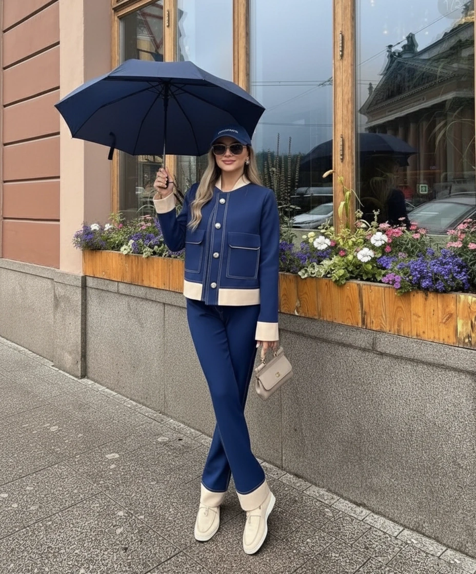 Oysh Kumaş Düğmeli Takım Lacivert