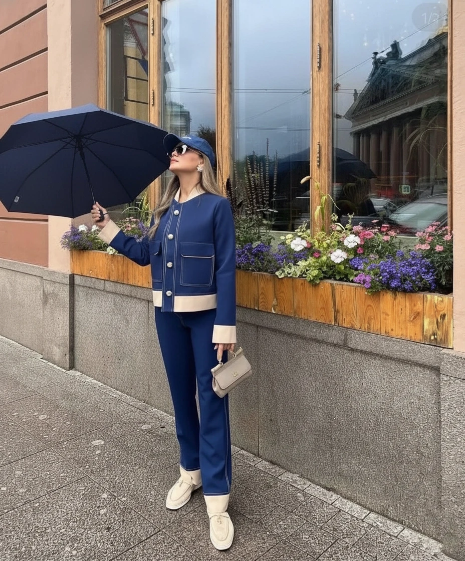 Oysh Kumaş Düğmeli Takım Lacivert