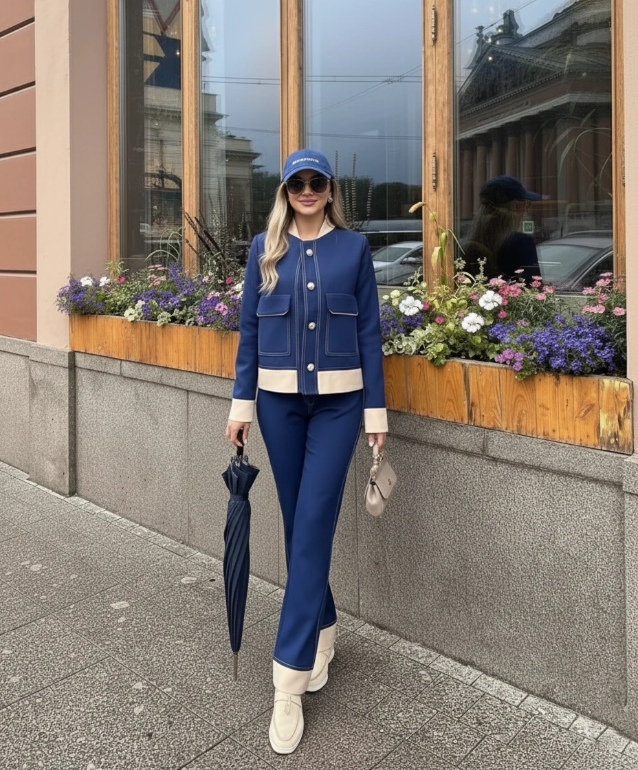 Oysh Kumaş Düğmeli Takım Lacivert