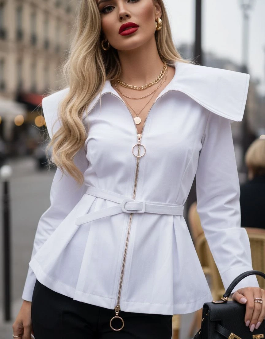 Pelerin Yaka Kemer Detaylı Gömlek