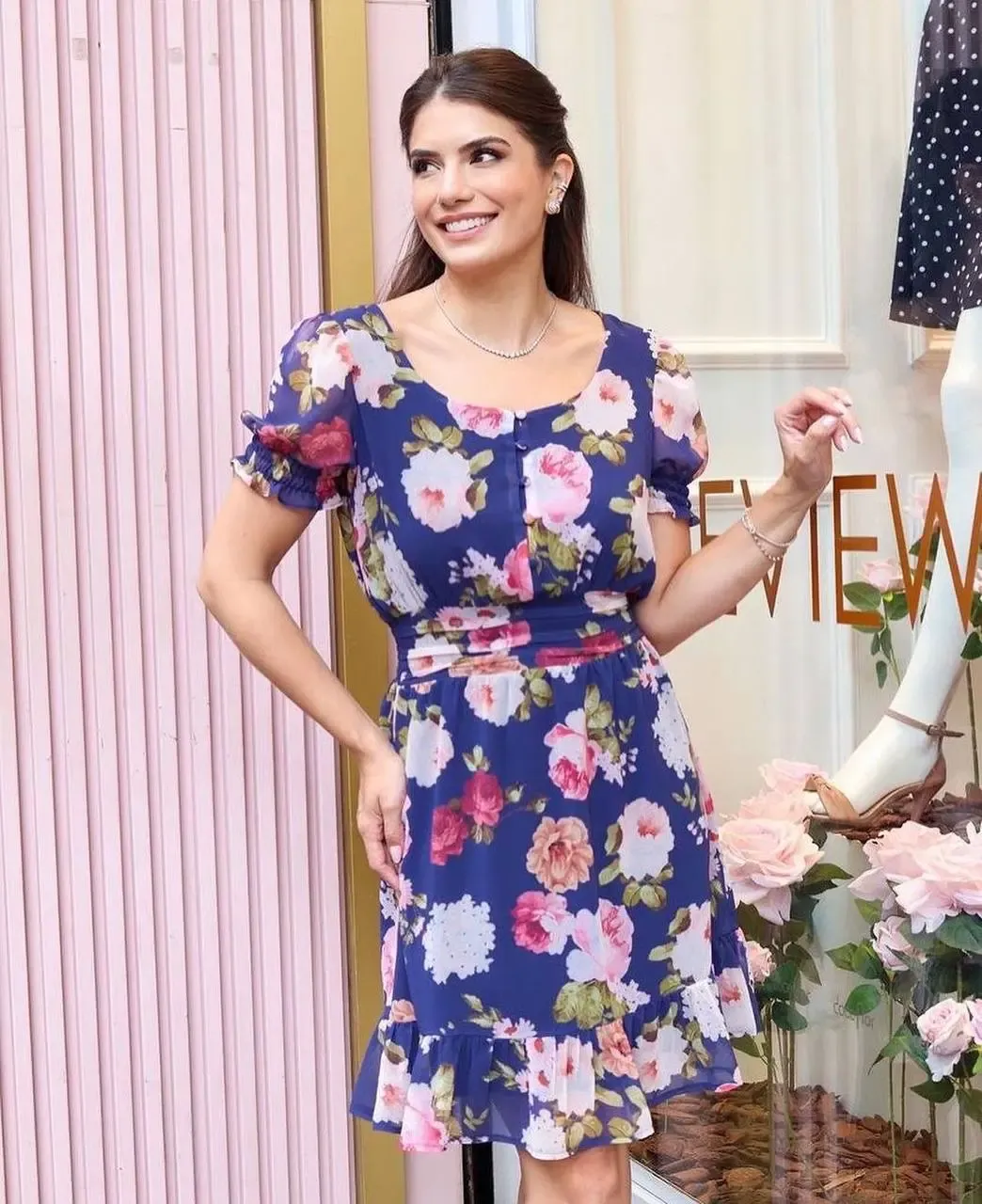 Şifon Astarlı Gipe Detay Mini Elbise Mavi