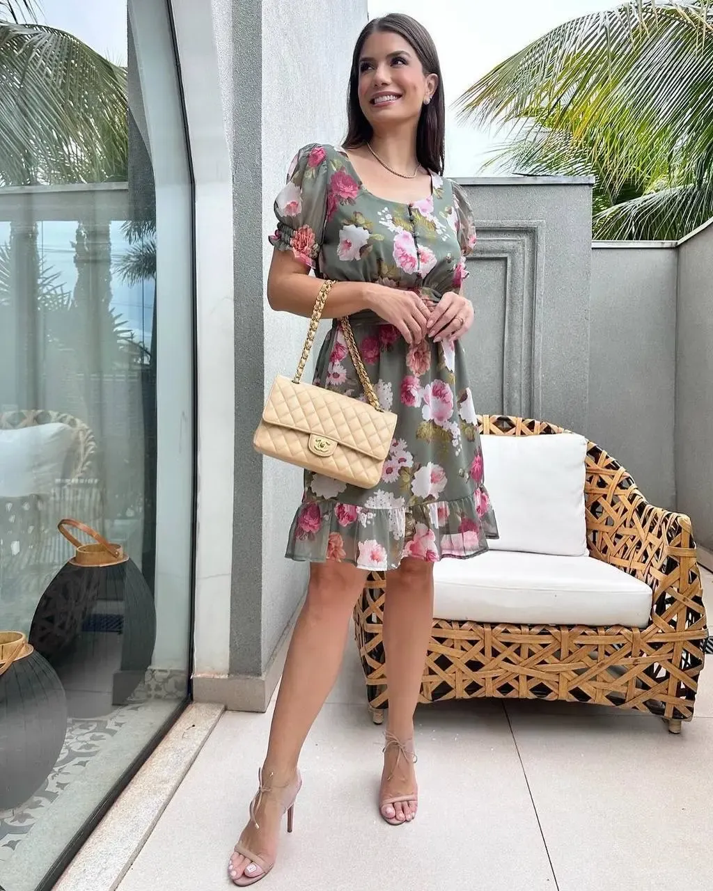 Şifon Astarlı Gipe Detay Mini Elbise Yeşil