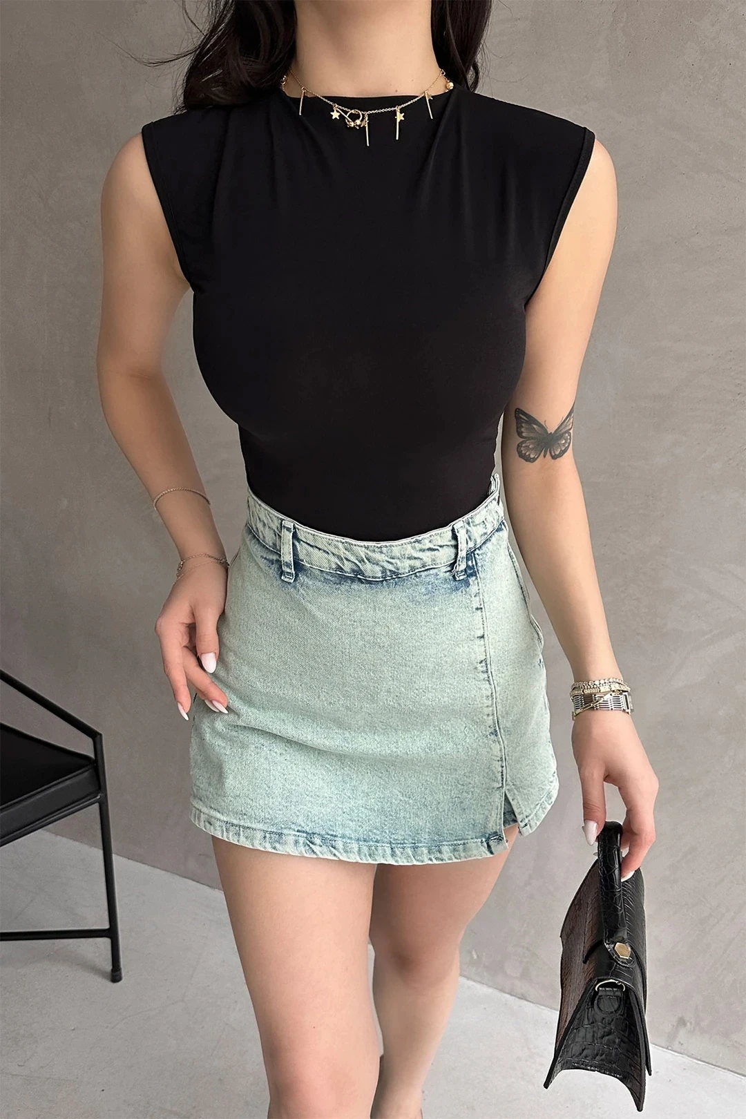 Sırt Dekolteli Bluz Siyah