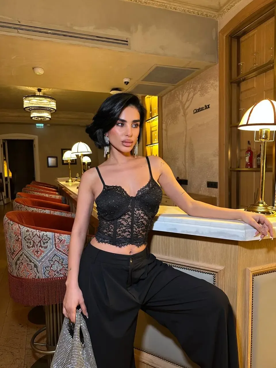 Taş Detay Dantel Crop Büstiyer