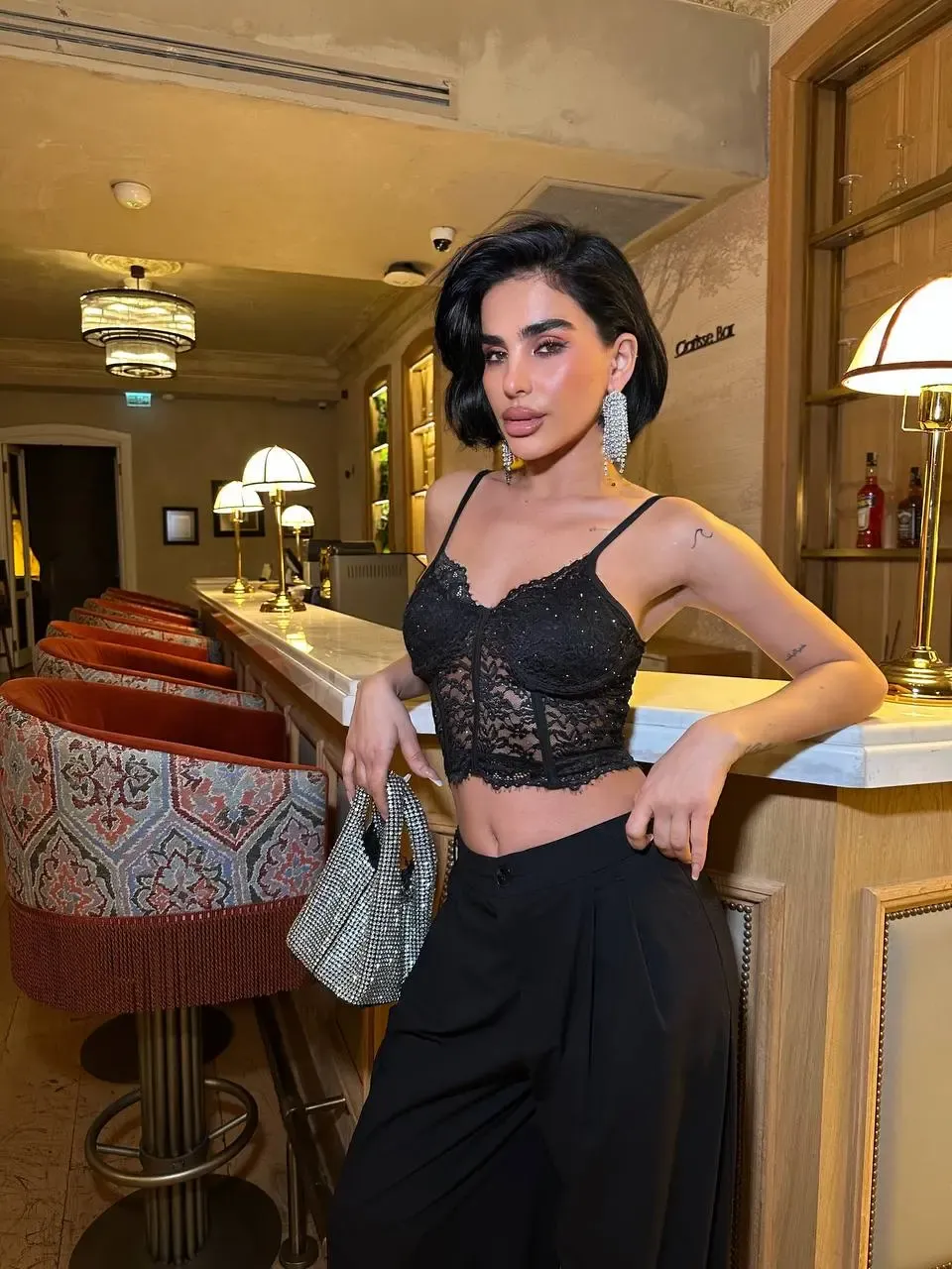 Taş Detay Dantel Crop Büstiyer