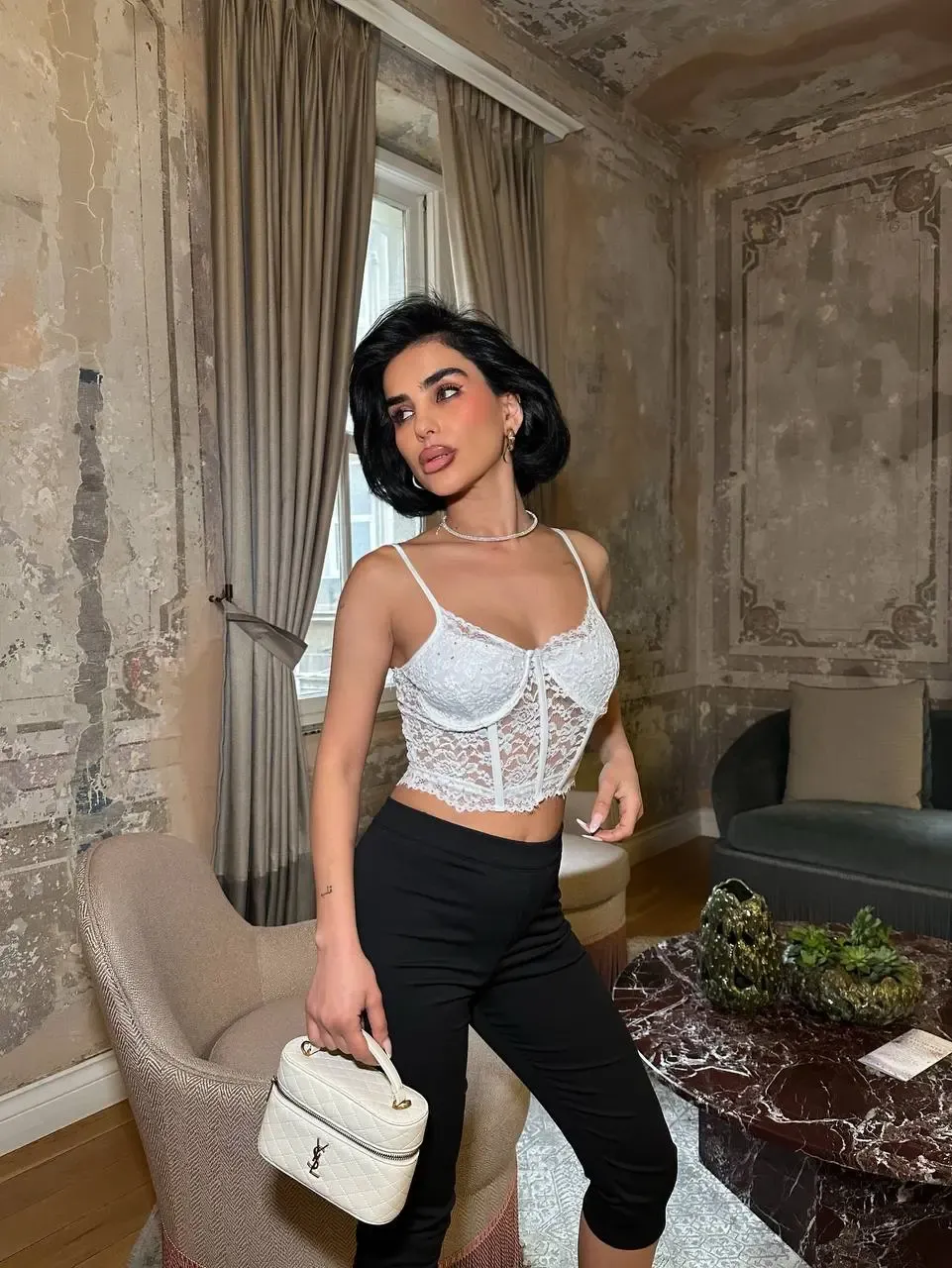 Taş Detay Dantel Crop Büstiyer