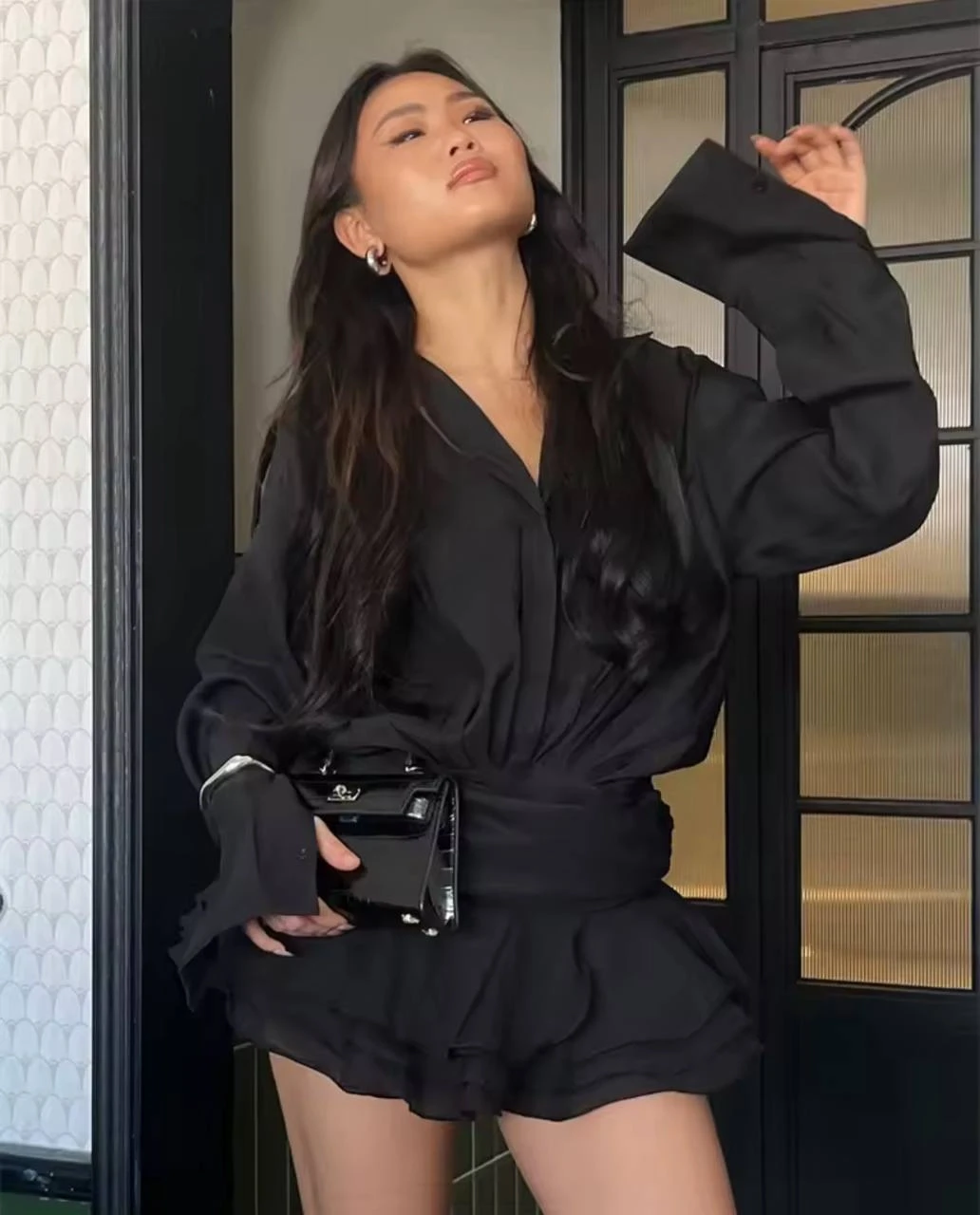 Tensel Kumaş Volanlı Mini Elbise