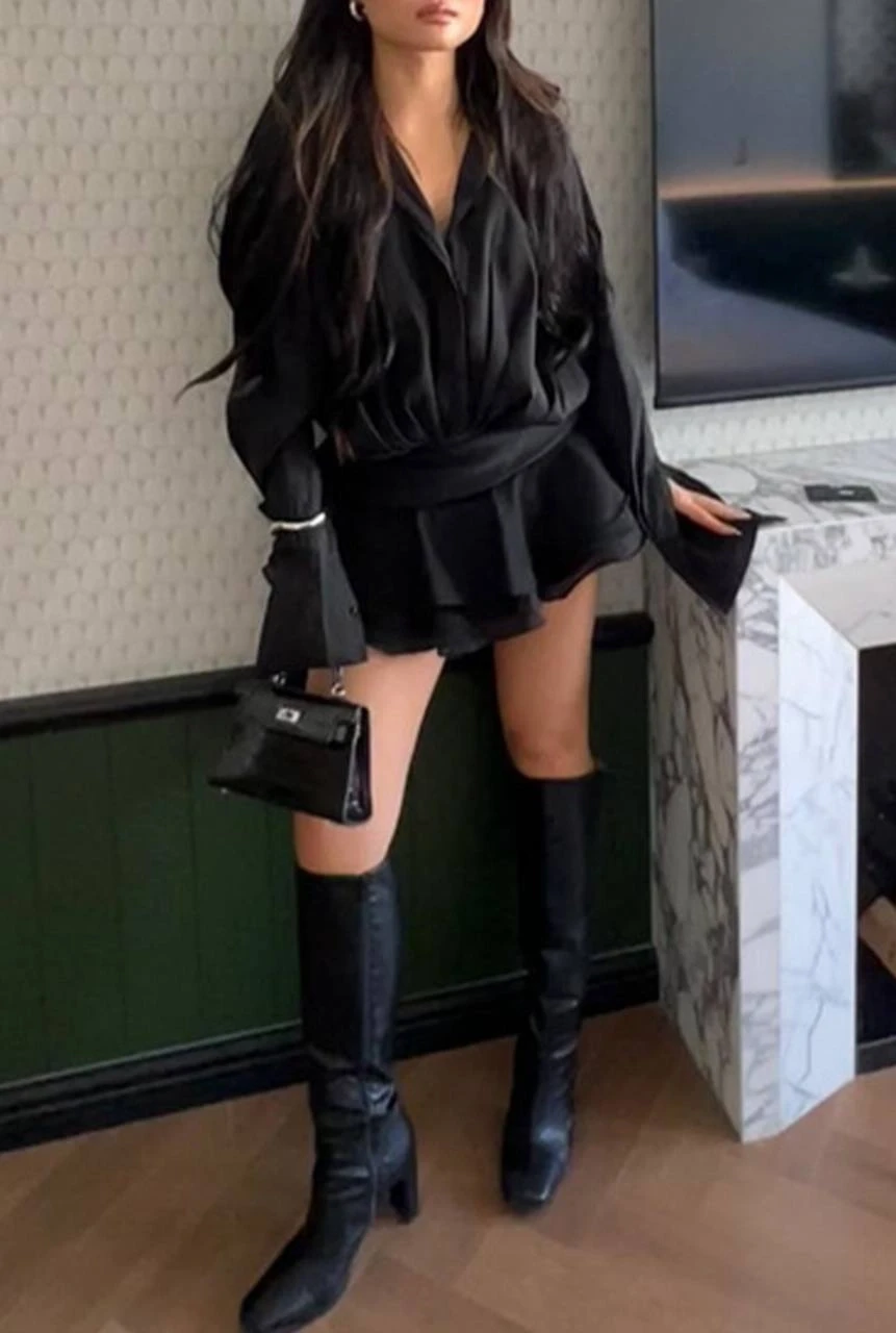 Tensel Kumaş Volanlı Mini Elbise