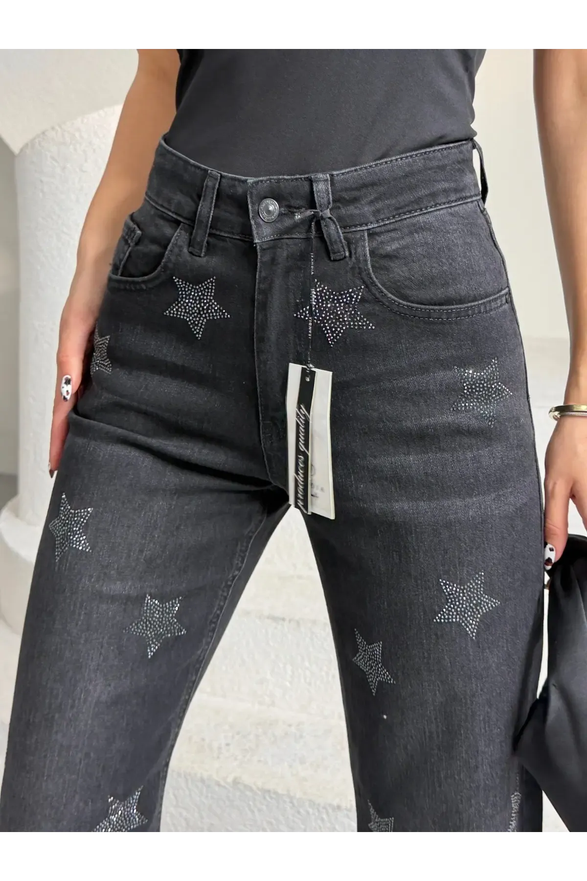 Tik Likra Yıldız Taşlı Straight Fit Jeans