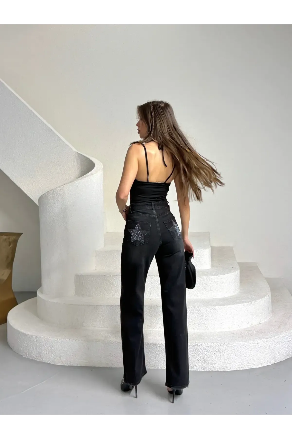 Tik Likra Yıldız Taşlı Straight Fit Jeans