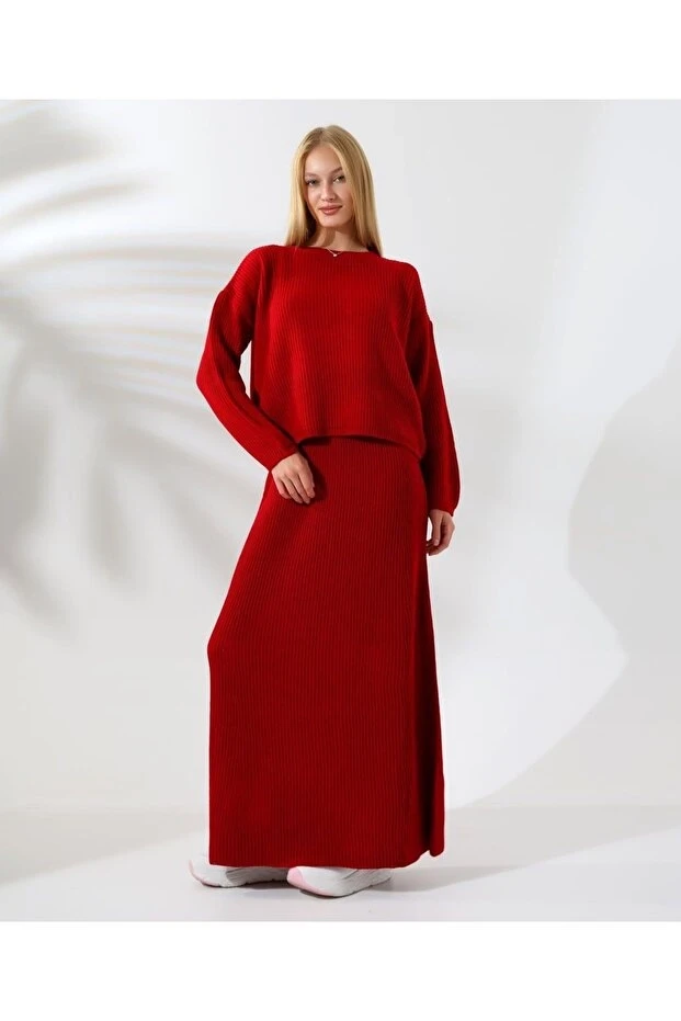 Triko Bluz ve Etek Spor Takım Kırmızı