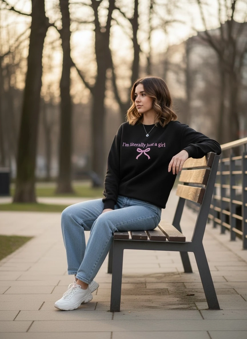 Yazı Baskılı Oversize Üç İplik Sweatshirt