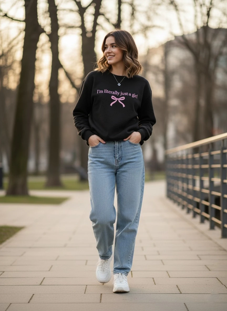 Yazı Baskılı Oversize Üç İplik Sweatshirt