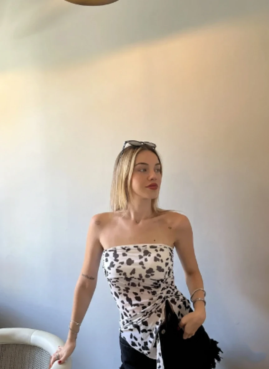 Zechka Kadın Beyaz Transparan Straplez Tül Crop Bluz