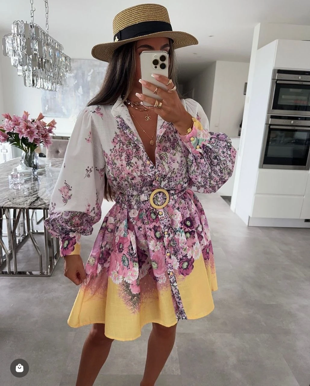 Zimmerman Desen Hakim Yaka Elbise İthal Atlas Kumas