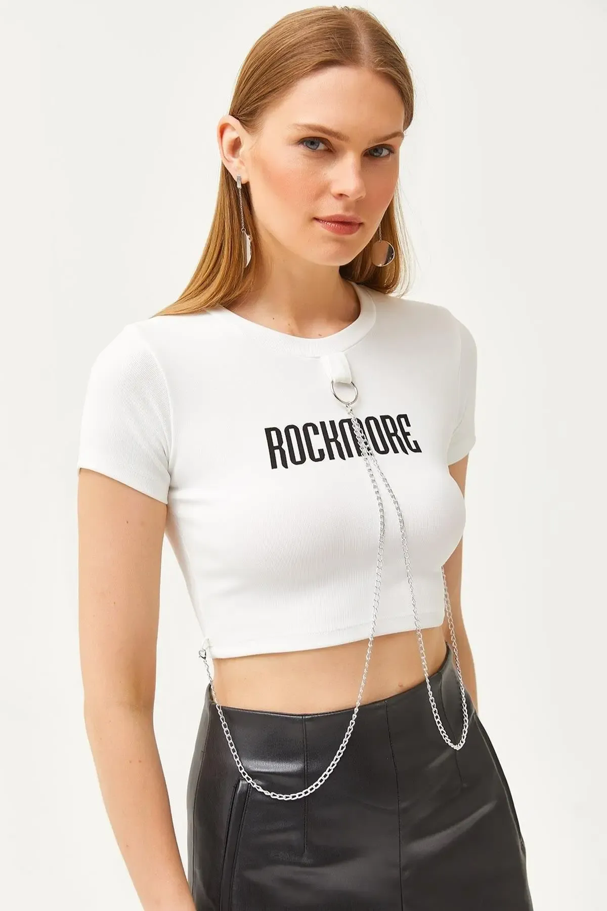 Aksesuarlı Ottoman Crop Bluz-cln1048-byz