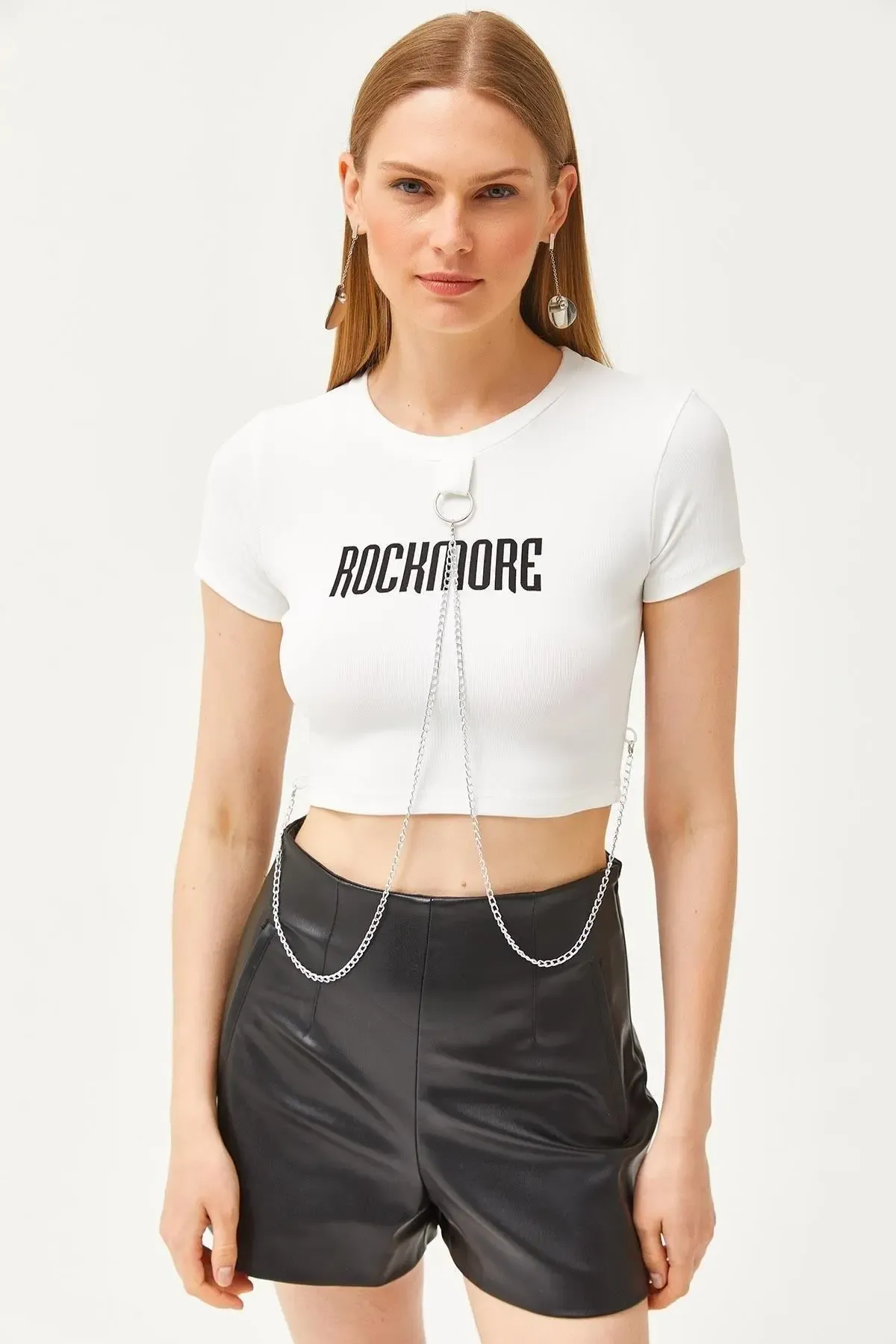 Aksesuarlı Ottoman Crop Bluz-cln1048-byz