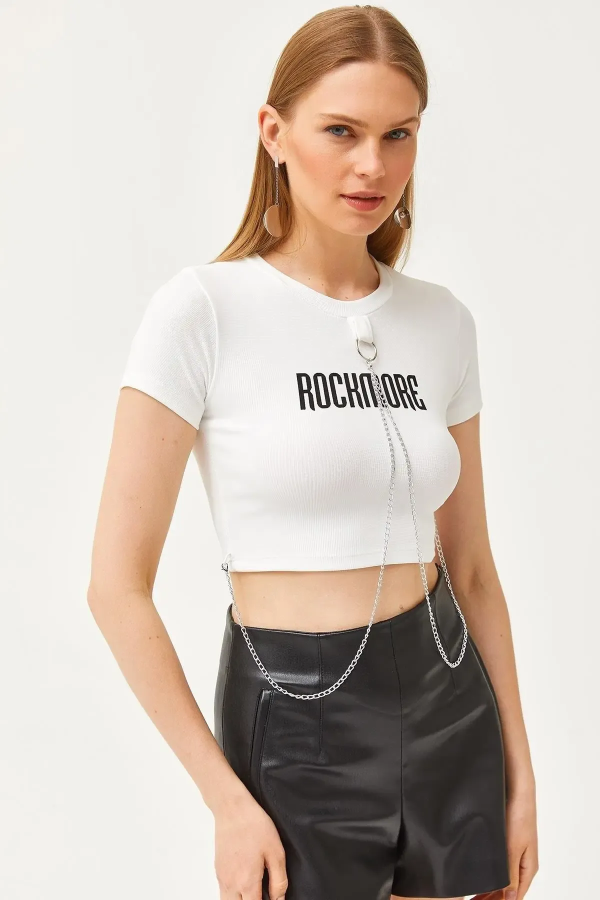 Aksesuarlı Ottoman Crop Bluz-cln1048-byz