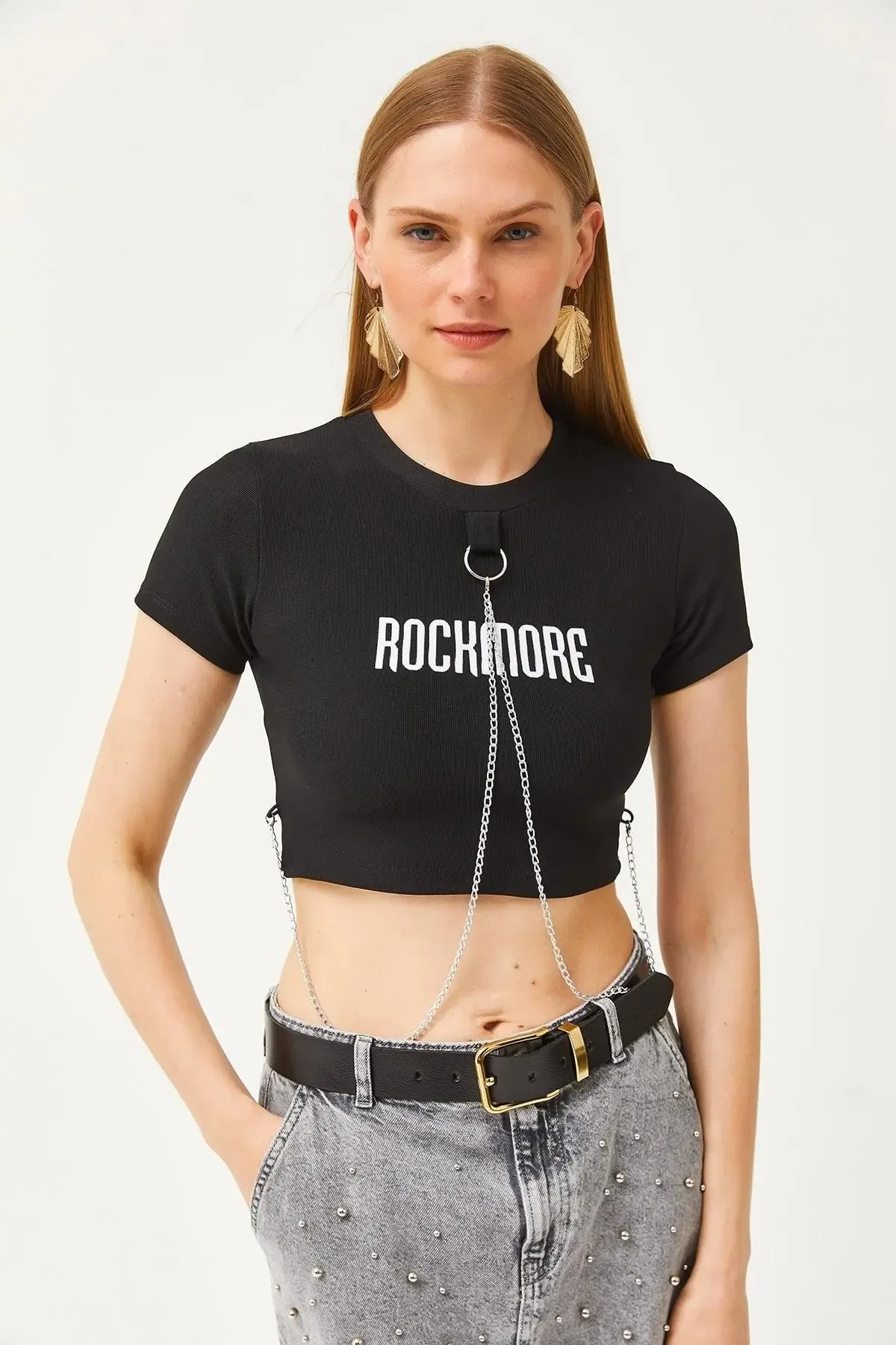 Aksesuarlı Ottoman Crop Bluz-cln1048-syh