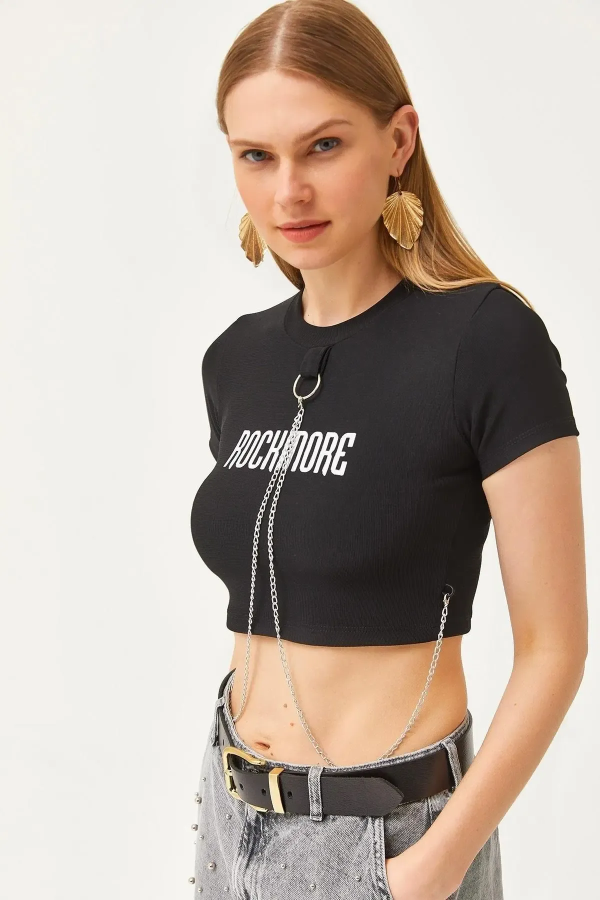 Aksesuarlı Ottoman Crop Bluz-cln1048-syh