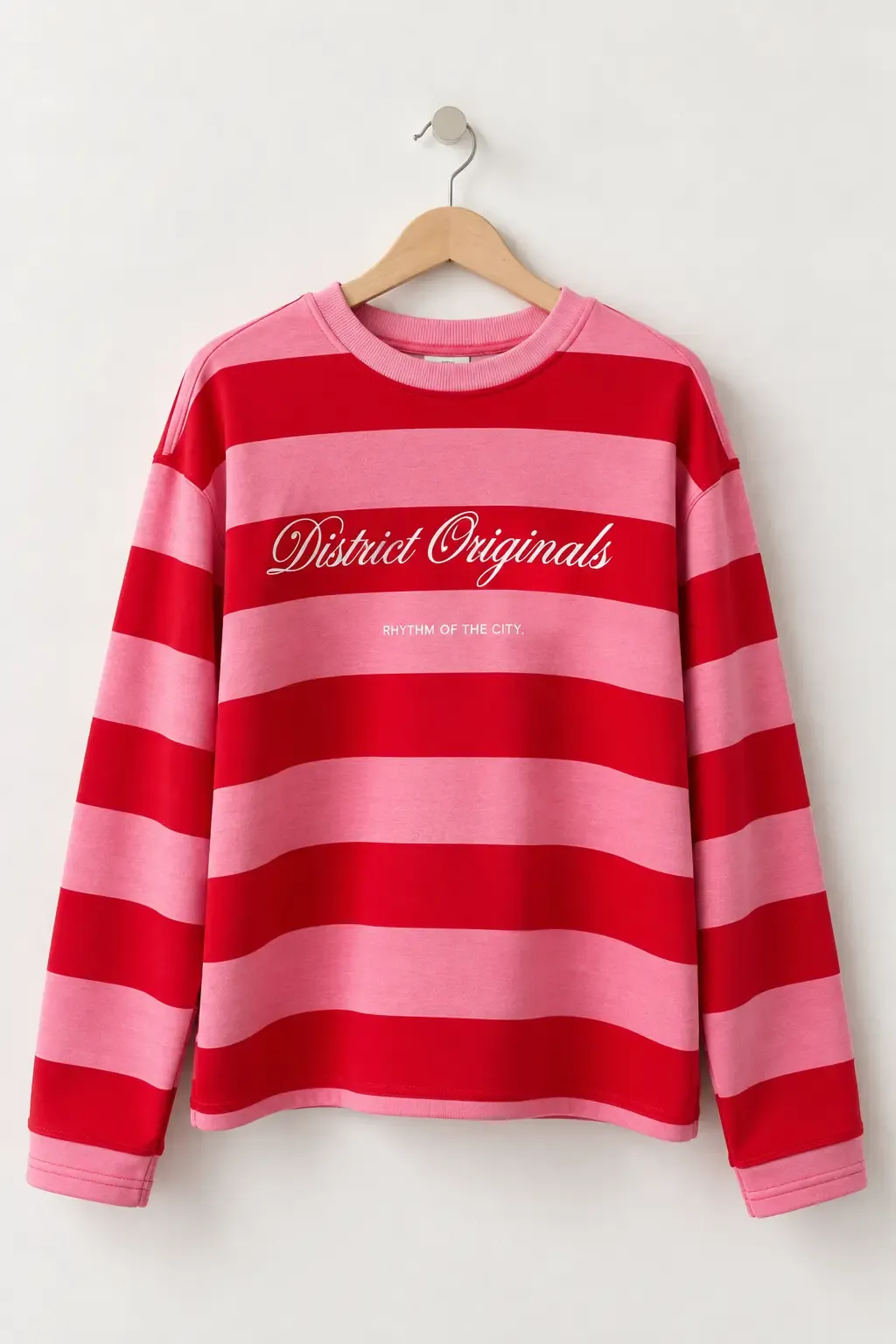 Baskılı Çizgili Bisiklet Yaka Sweatshirt