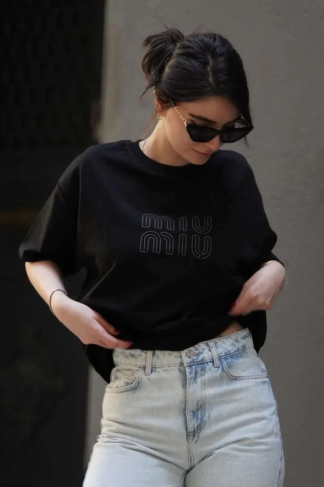 Baskılı Oversize T-Shirt-mıu1001-syh