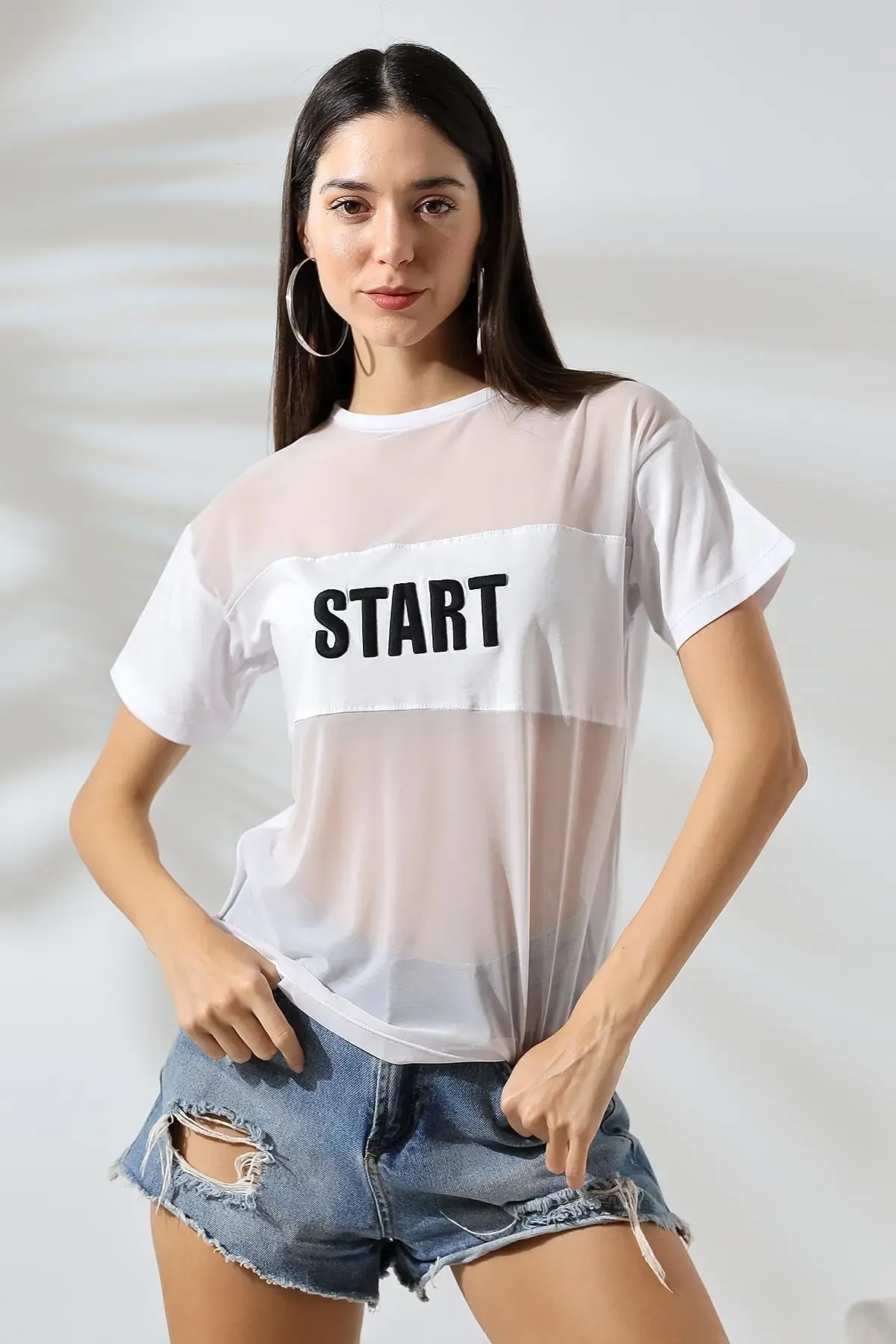 Baskılı Tül T-Shirt-cln1012-byz