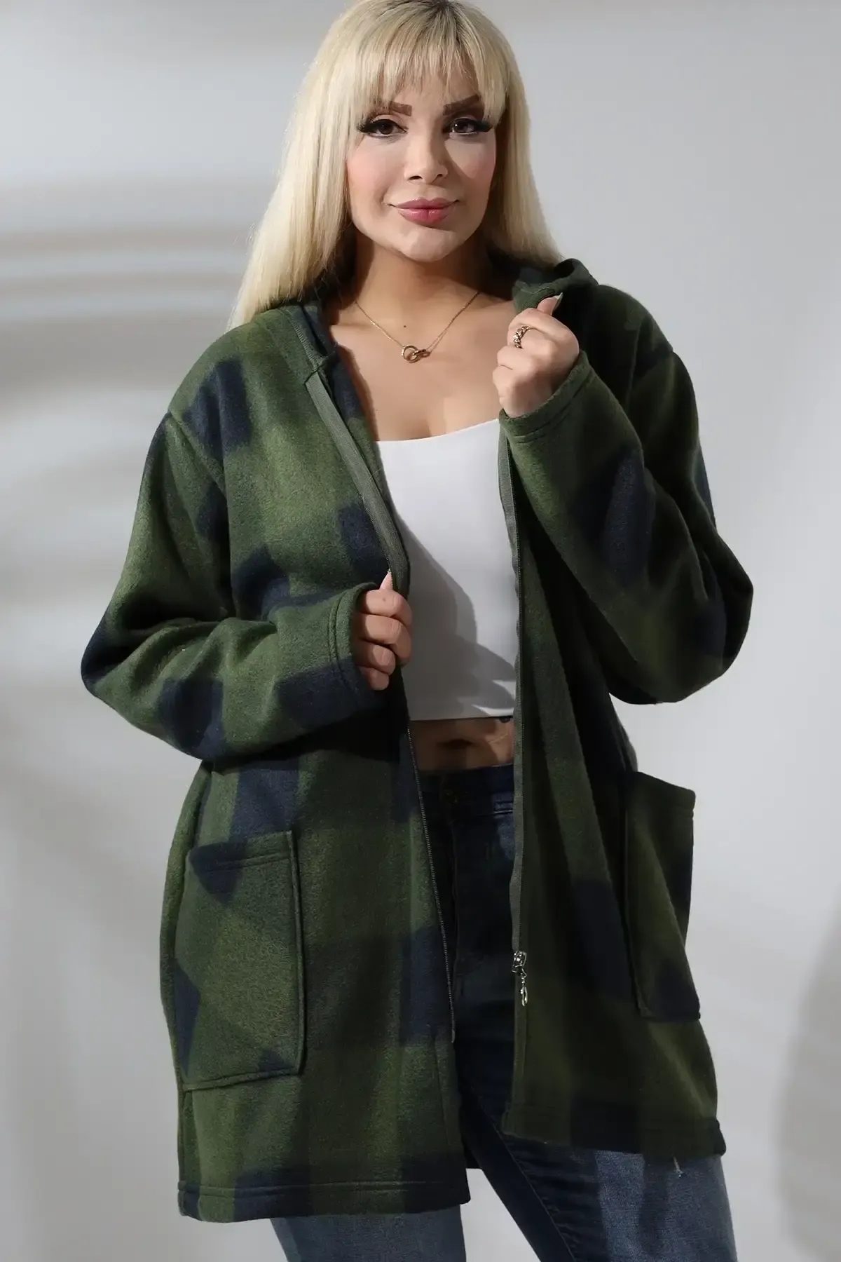 Büyük Beden Polar Sweatshirt-bykbdn-1002Haki