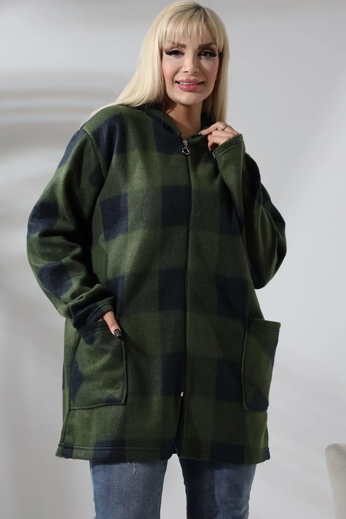 Büyük Beden Polar Sweatshirt-bykbdn-1002Haki