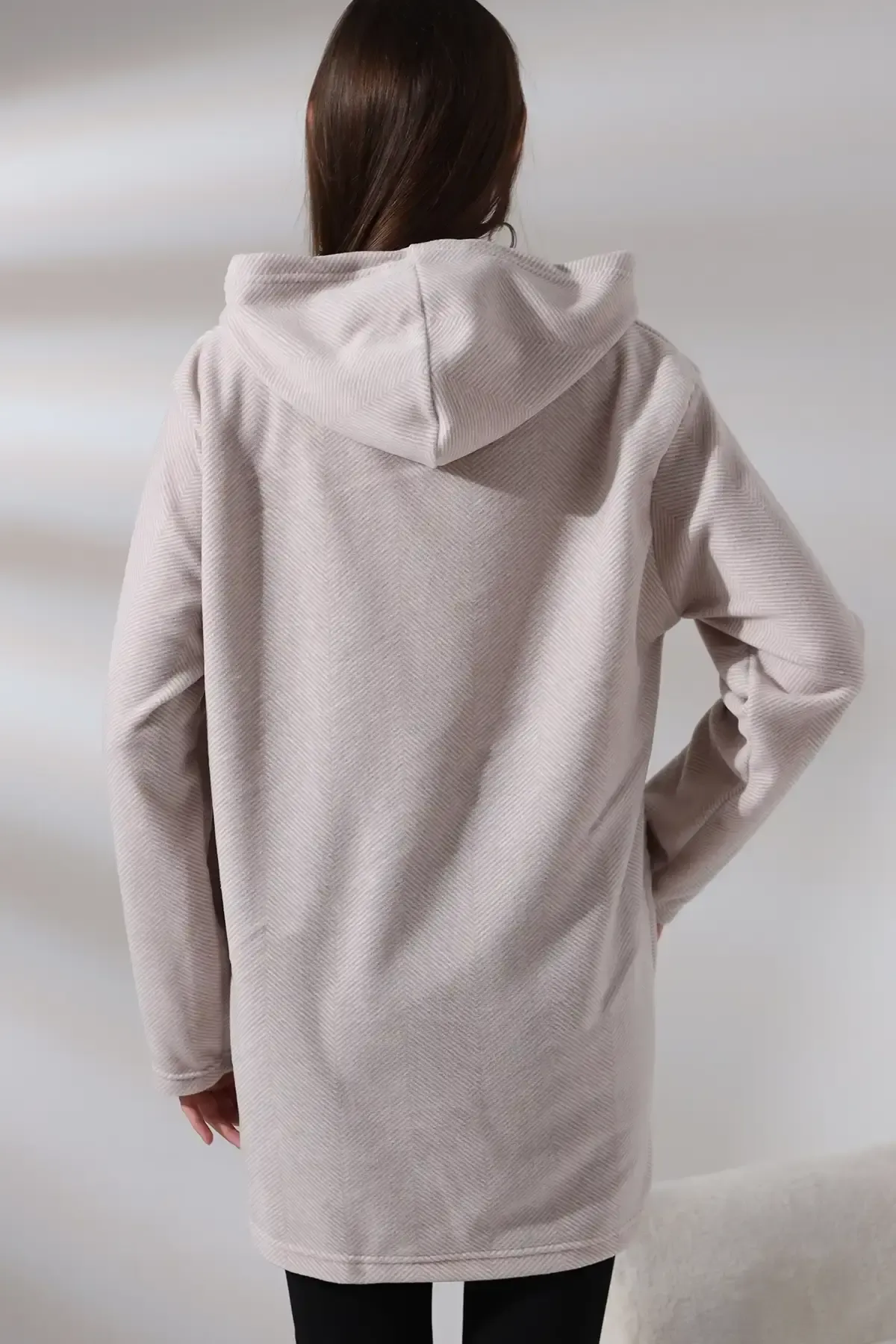 Çizgi Detay Polar Sweatshirt - Büyük Beden-nwcc-1002-krm