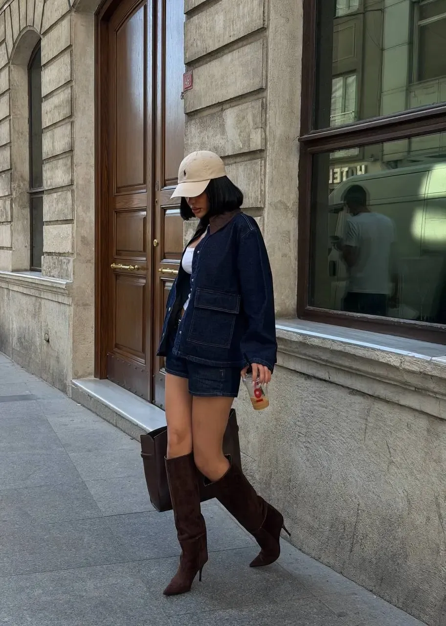 Denim Cep Detaylı Ceket Lacivert