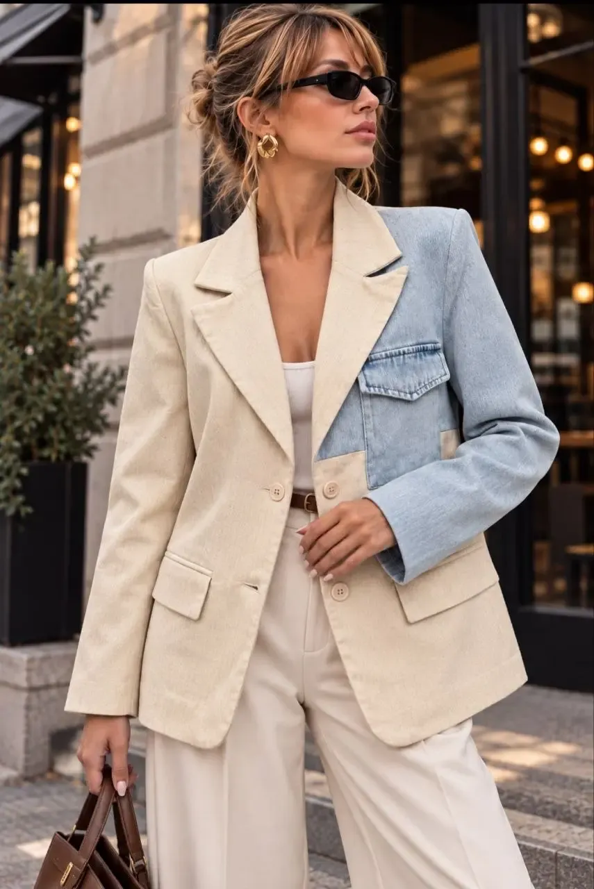 Denim Garnili Gabardin Ceket