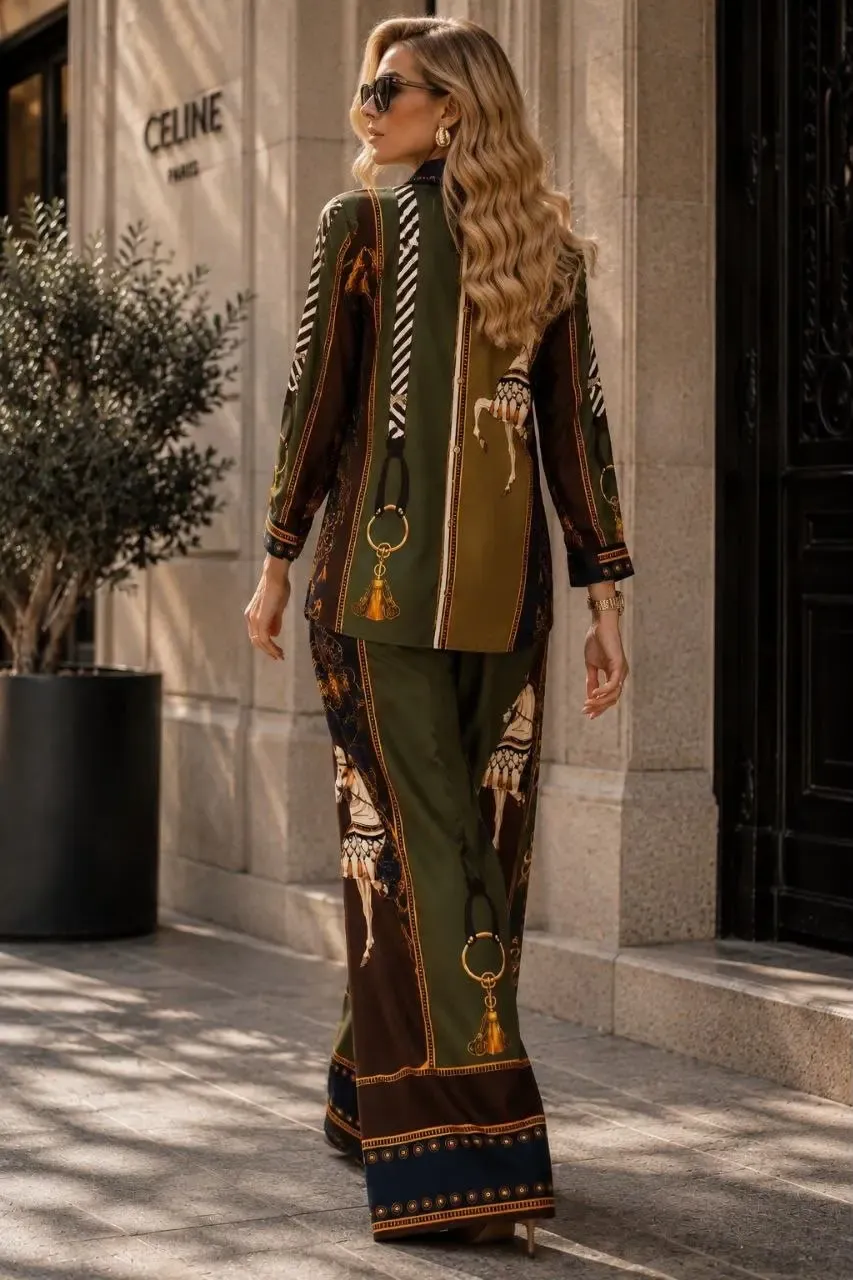 Desenli İthal Jessica Kumaş Takım Yeşil