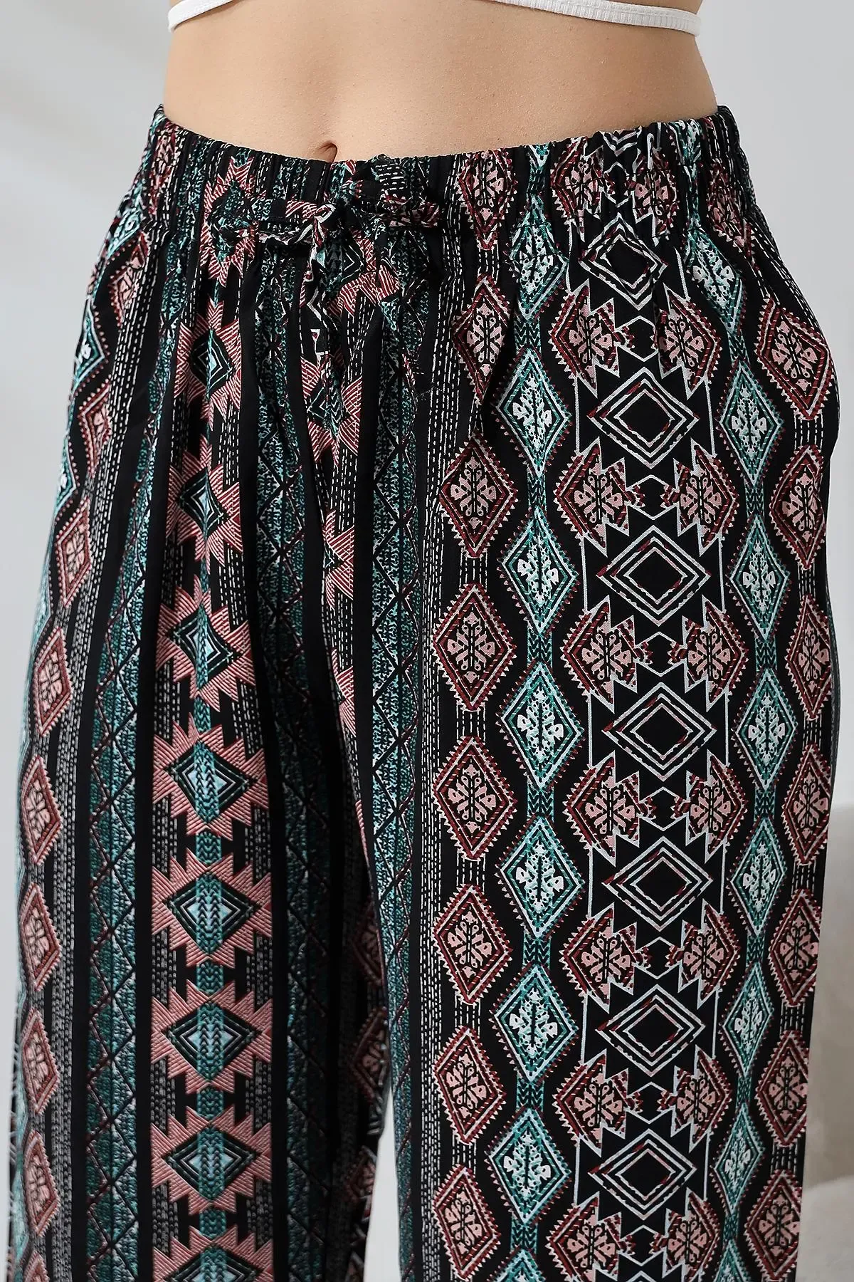 Etnik Desen Bol Paça Viskon Pantalon-cpnt9099-syh