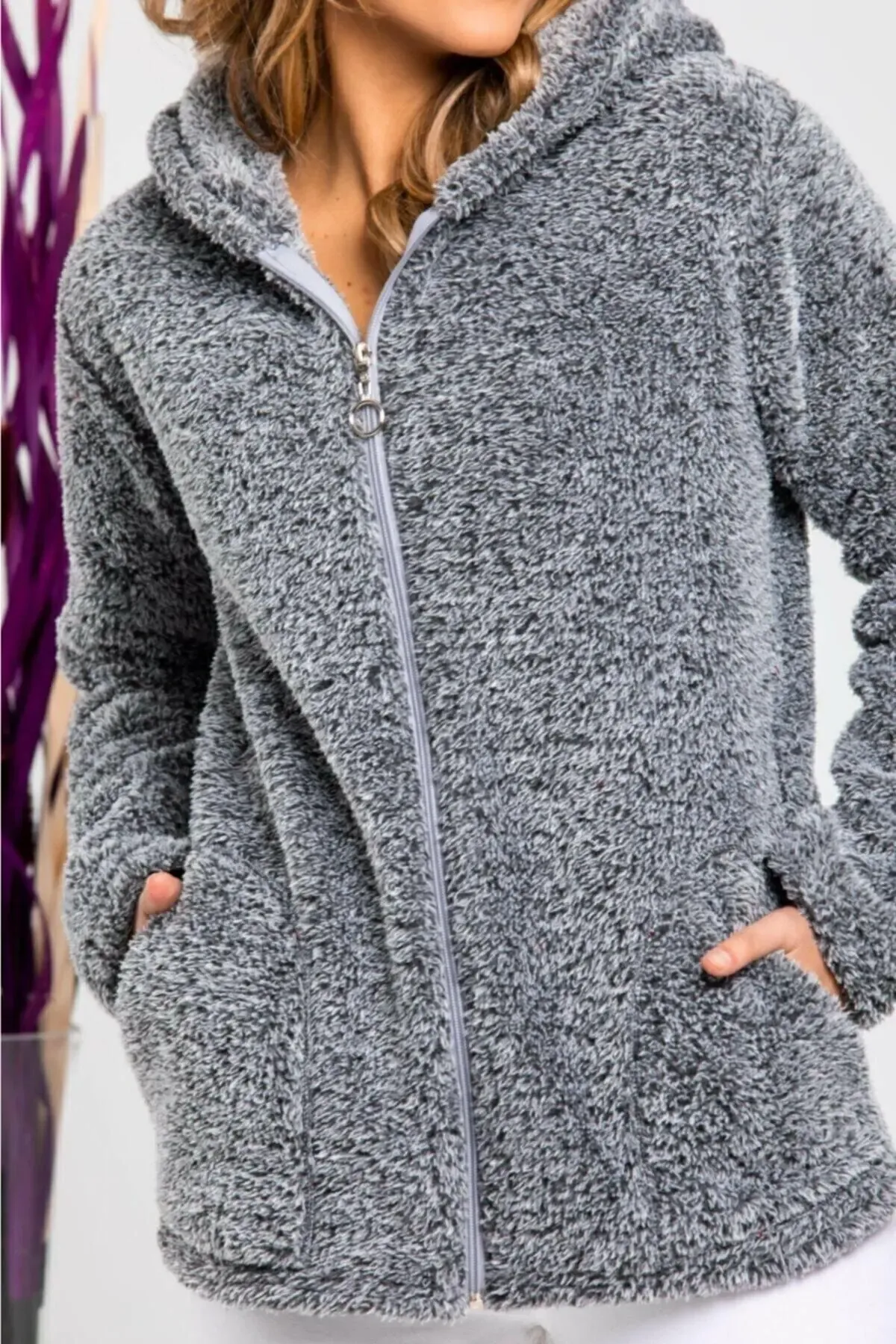 Fermuarlı Polar Sweat-plrsw-123-gri