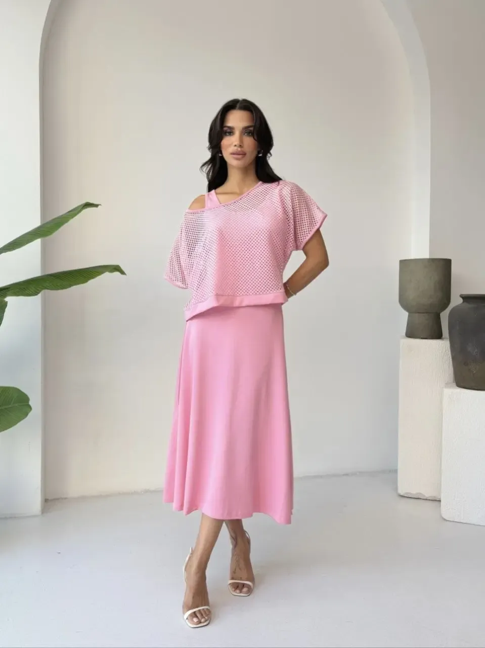 File Detaylı İkili Takım Elbise Pembe