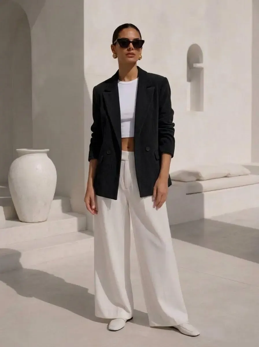 Fitilli Kadife Blazer Ceket Siyah