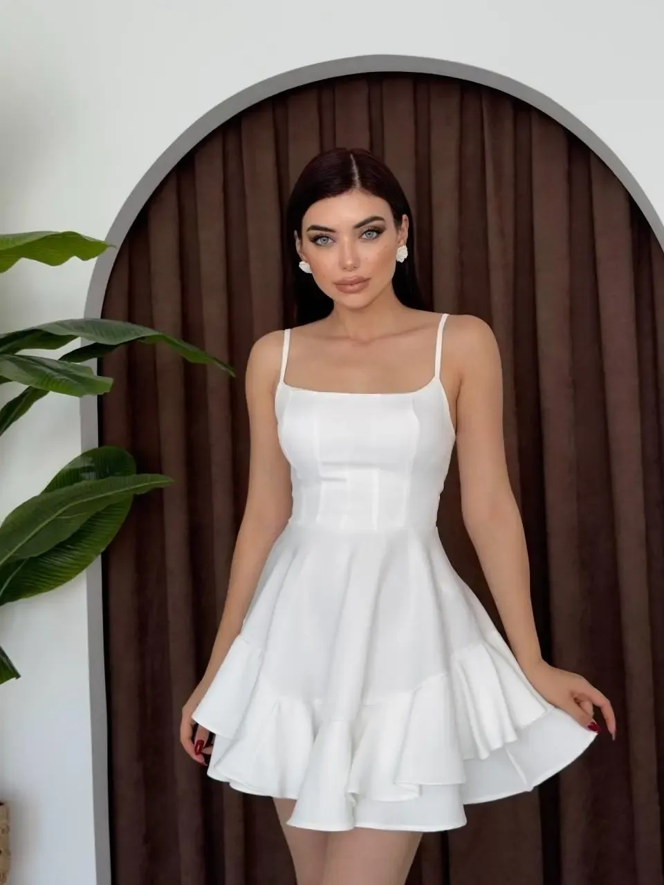 İp Askılı Mini Elbise Beyaz