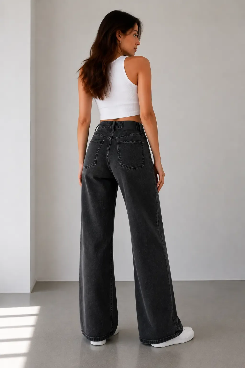 Kadın Antrasit Yüksek Bel Palazzo Denim Pantolon