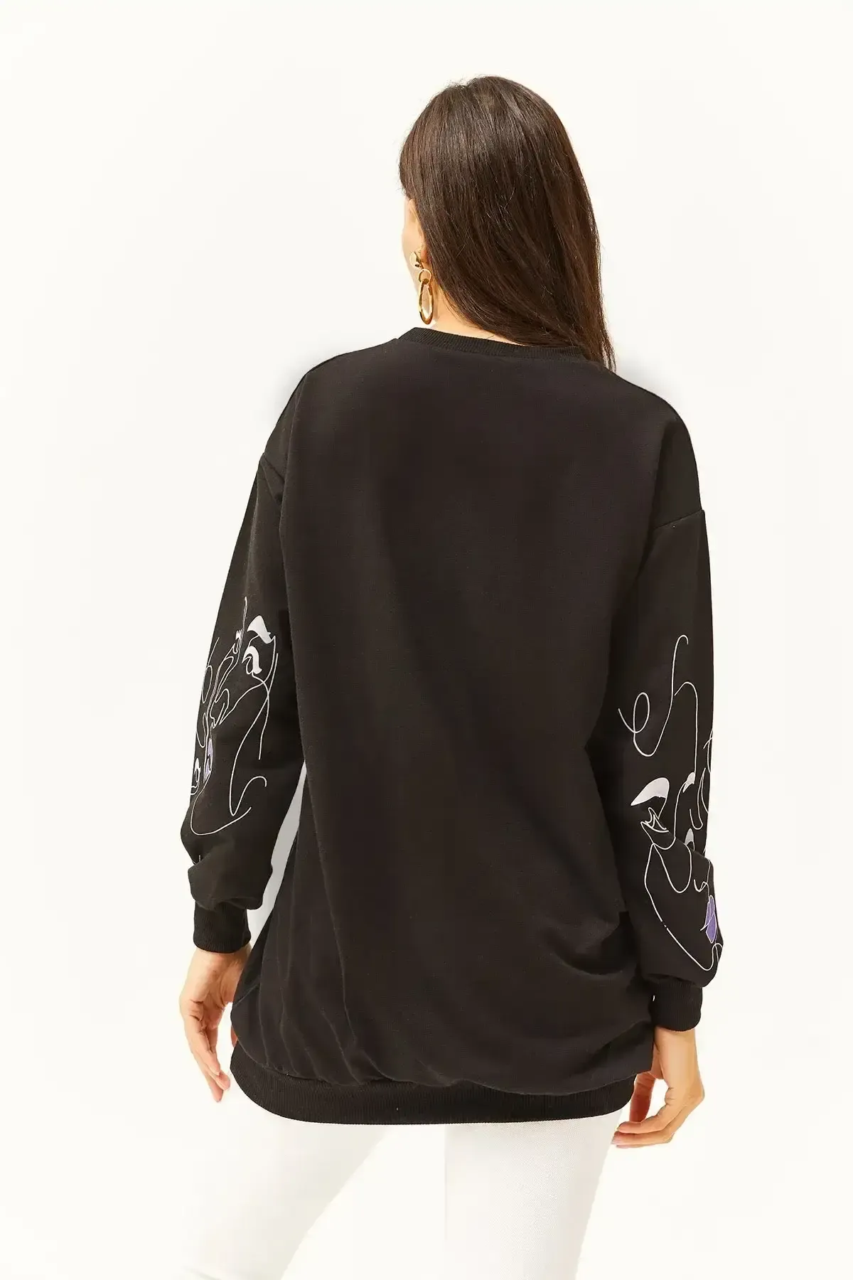 Kadın Siyah Yüz Figürlü Oversize Sweatshirt-19000632Siyah