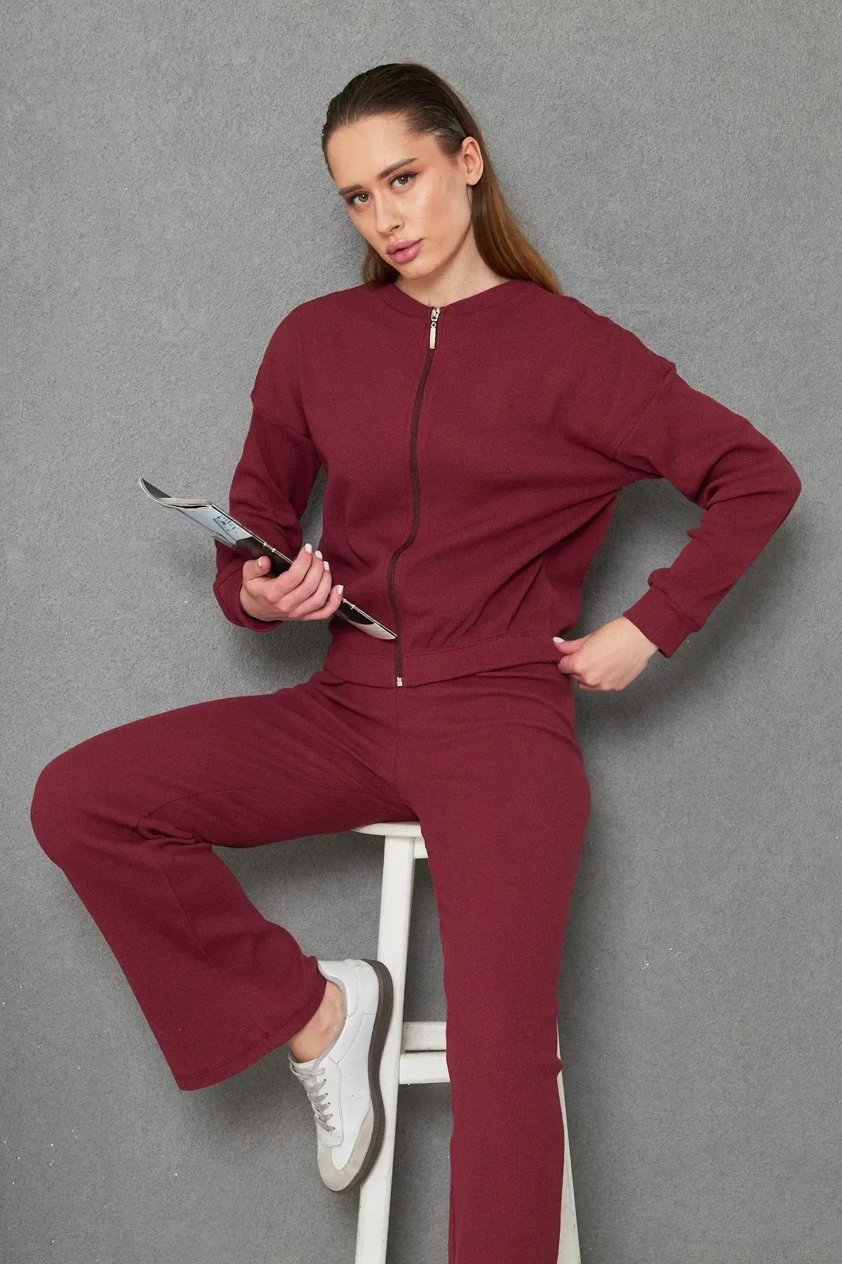 Kaşkorse Pantolon Bomber Ceket Alt Üst Takım Bordo