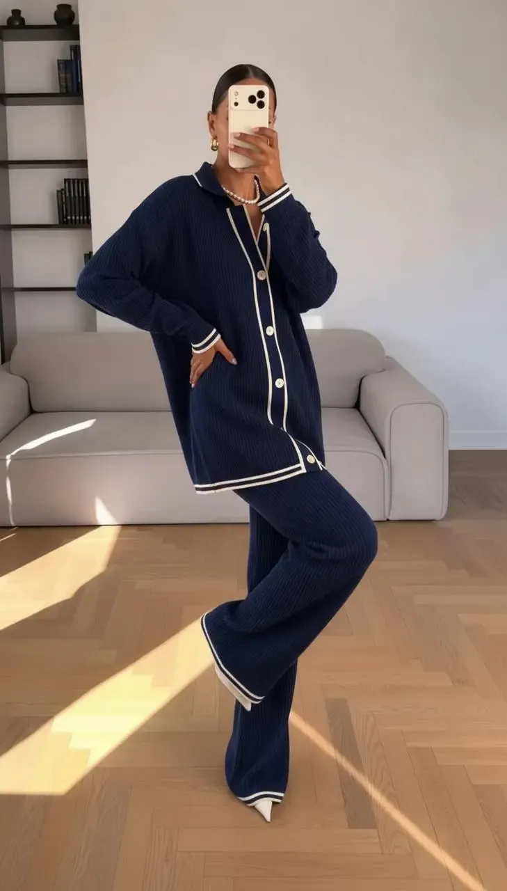 Küçük Saç Örgü Polo Yaka Takım Lacivert