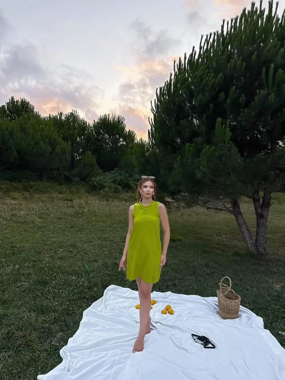 Lazer Kesim Keten Kumaş Tunik Elbise