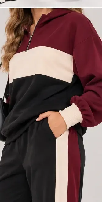 Modal Kumaş Bordo Bloklu Eşofman Takım