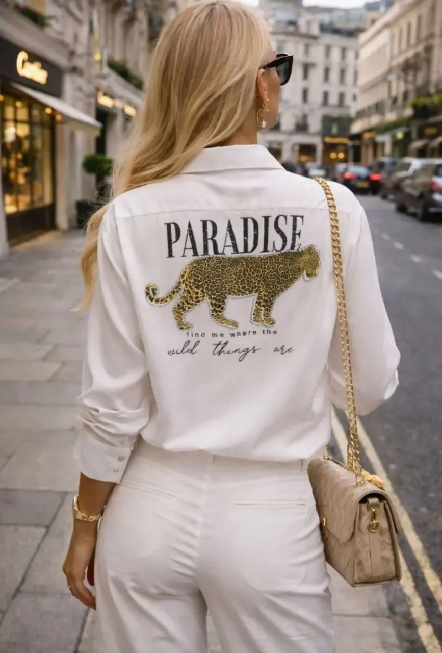 Paradise Baskılı Taşlı Gömlek