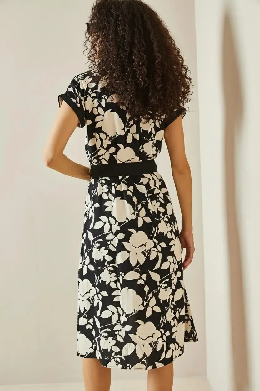 Polo Yaka Desenli Midi Elbise-P00013256-syh