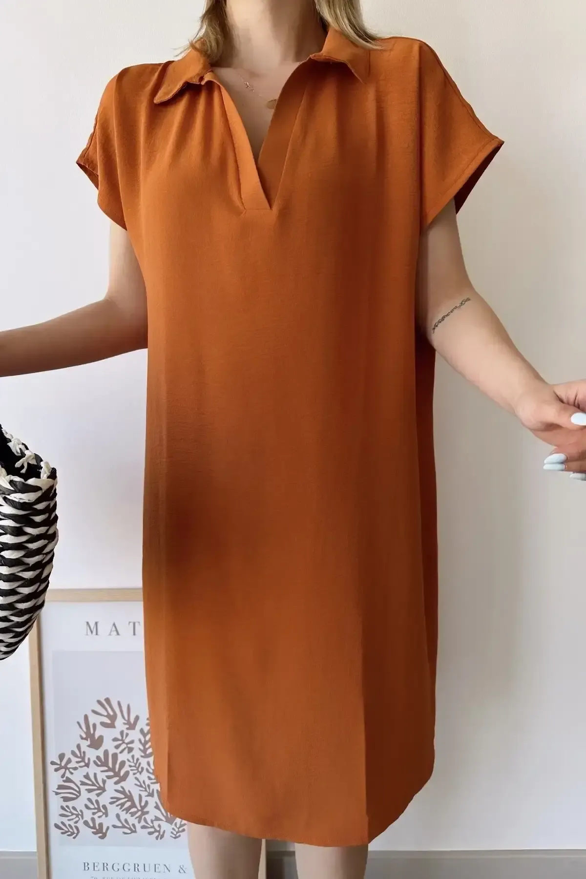 Polo Yaka Kısa Kol Elbise-700-2883-kr