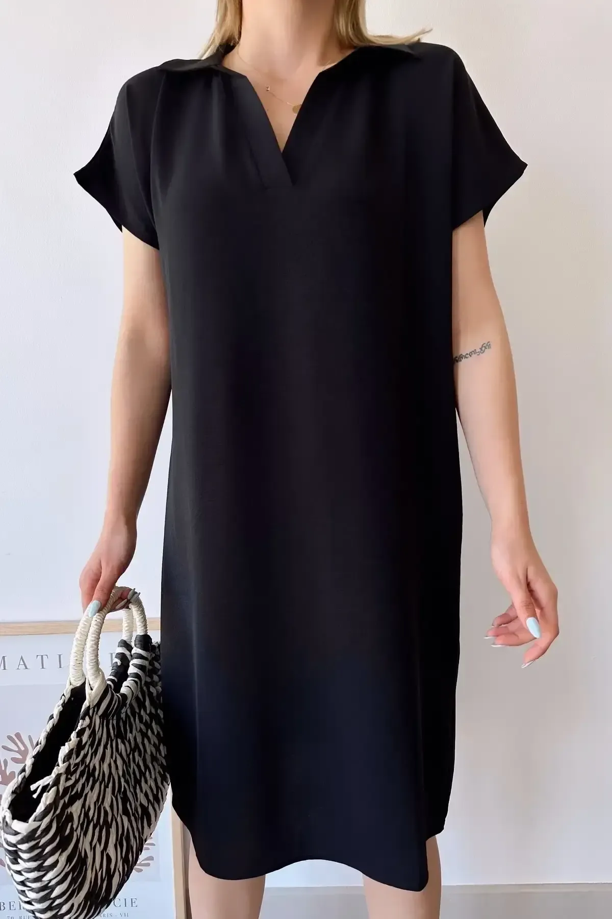 Polo Yaka Kısa Kol Elbise-700-2883-syh