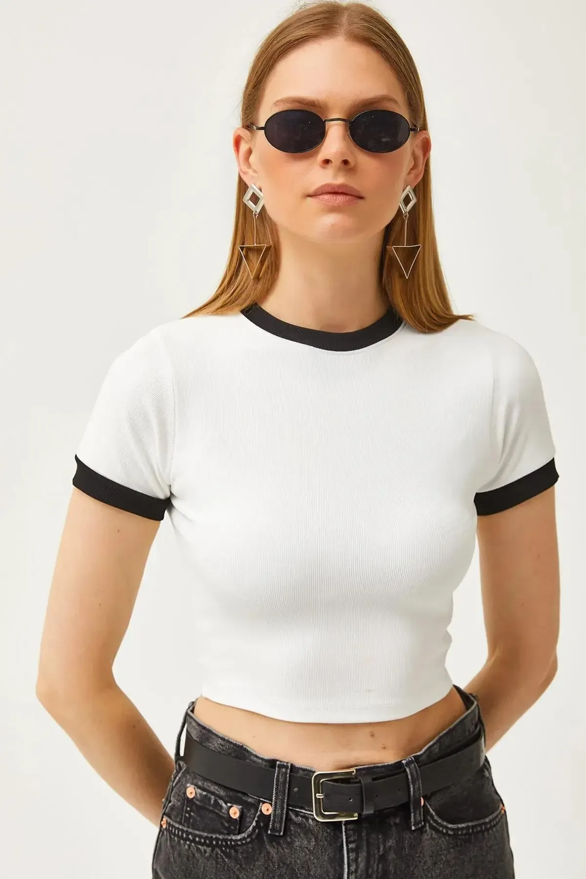 Şerit Detay Likralı Crop Bluz-cln1035-byz